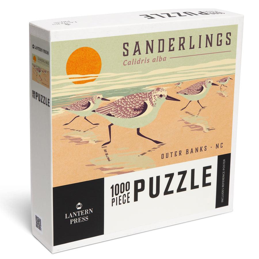 Outer Banks, North Carolina, Shorebirds at Sunset, Sanderlings, Jigsaw Puzzle Puzzle Lantern Press 
