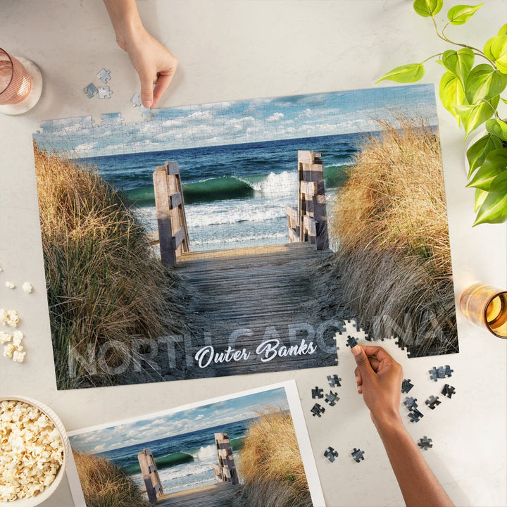 Outer Banks, North Carolina, Stairs to Beach, Jigsaw Puzzle Puzzle Lantern Press 