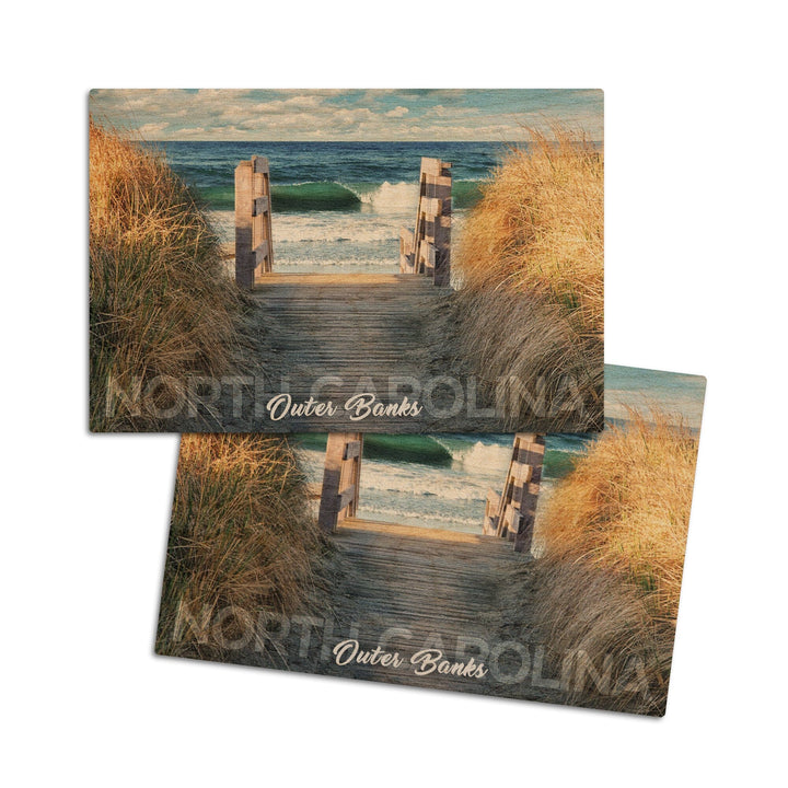 Outer Banks, North Carolina, Stairs to Beach, Lantern Press Photography, Wood Signs and Postcards Wood Lantern Press 4x6 Wood Postcard Set 