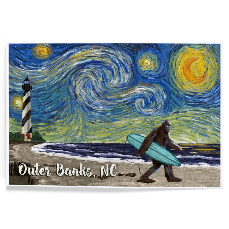 Outer Banks, North Carolina, Starry Night, Bigfoot on the Beach, Art & Giclee Prints Art Lantern Press 