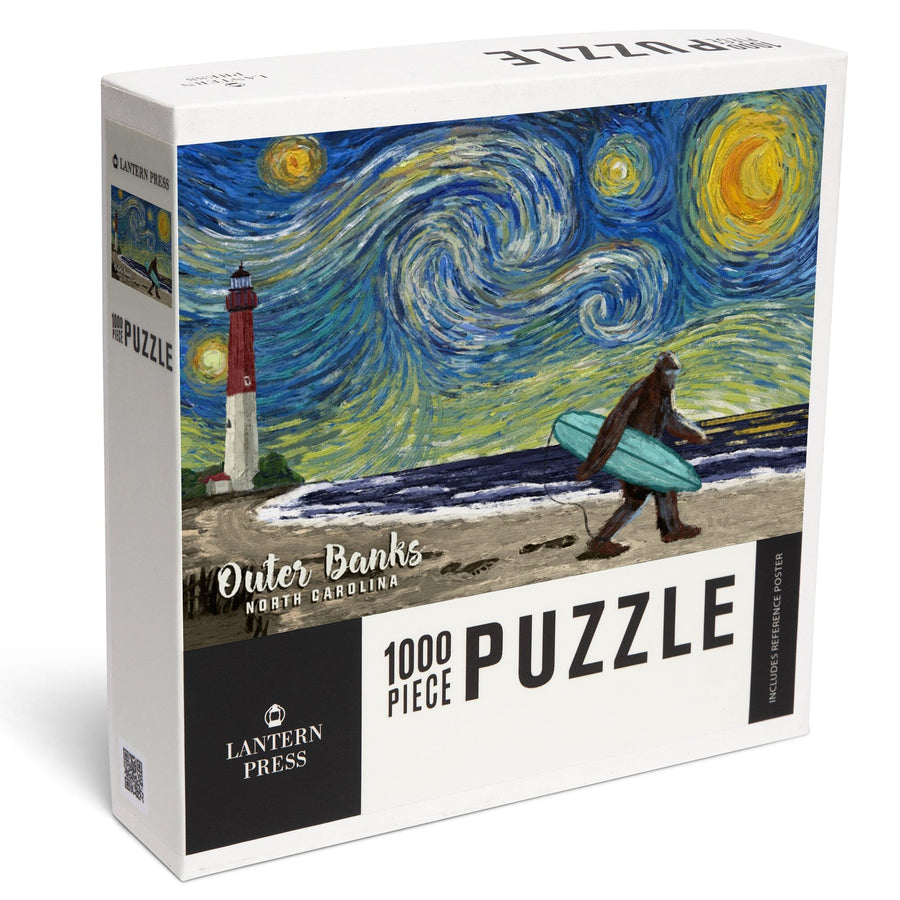 Outer Banks, North Carolina, Starry Night, Bigfoot on the Beach, Jigsaw Puzzle Puzzle Lantern Press 