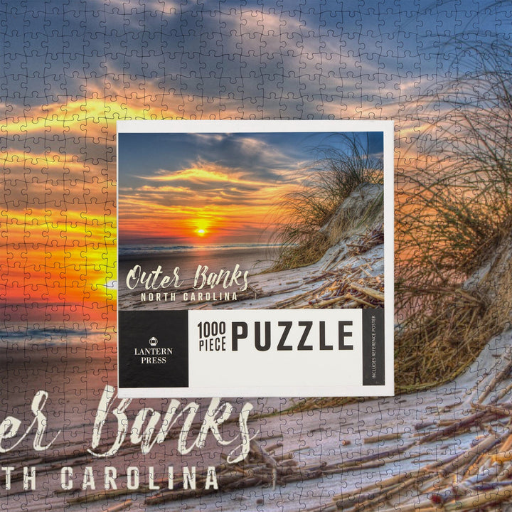 Outer Banks, North Carolina, Sunset on Beach, Jigsaw Puzzle Puzzle Lantern Press 
