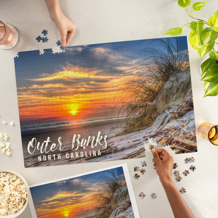 Outer Banks, North Carolina, Sunset on Beach, Jigsaw Puzzle Puzzle Lantern Press 