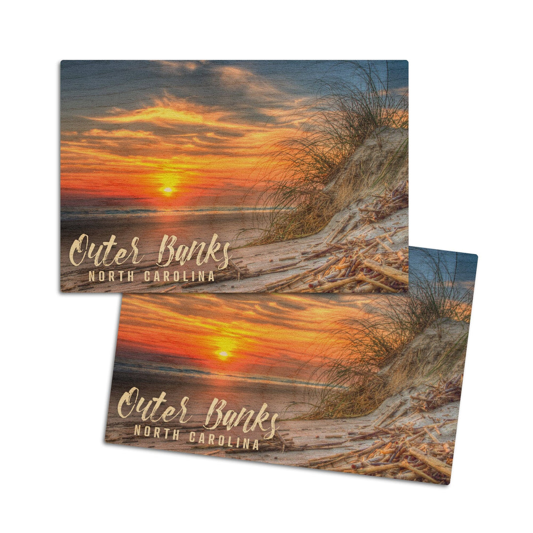 Outer Banks, North Carolina, Sunset on Beach, Lantern Press Photography, Wood Signs and Postcards Wood Lantern Press 4x6 Wood Postcard Set 