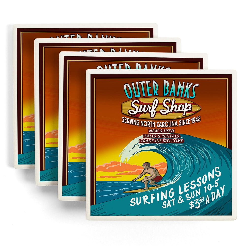 Outer Banks, North Carolina, Surf Shop Vintage Sign, Coasters Coasters Lantern Press 