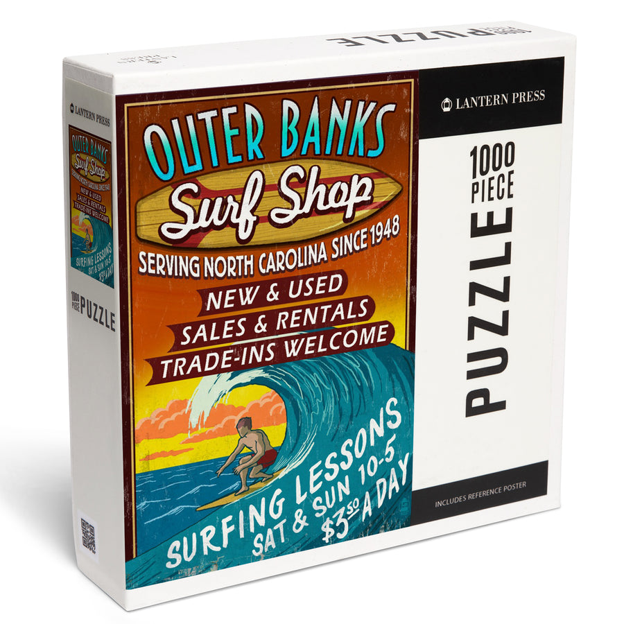 Outer Banks, North Carolina, Surf Shop Vintage Sign, Jigsaw Puzzle Puzzle Lantern Press 