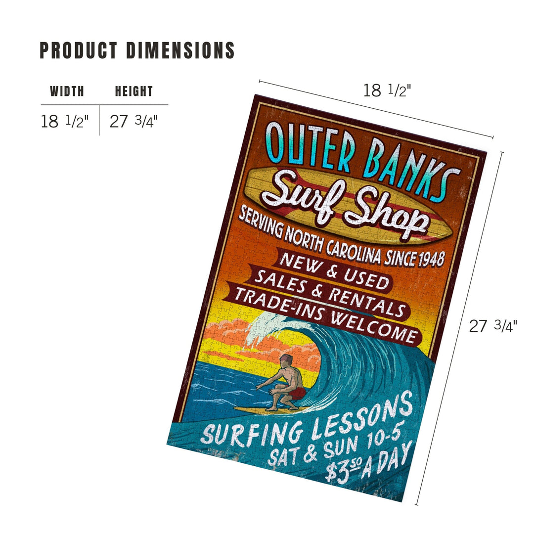 Outer Banks, North Carolina, Surf Shop Vintage Sign, Jigsaw Puzzle Puzzle Lantern Press 
