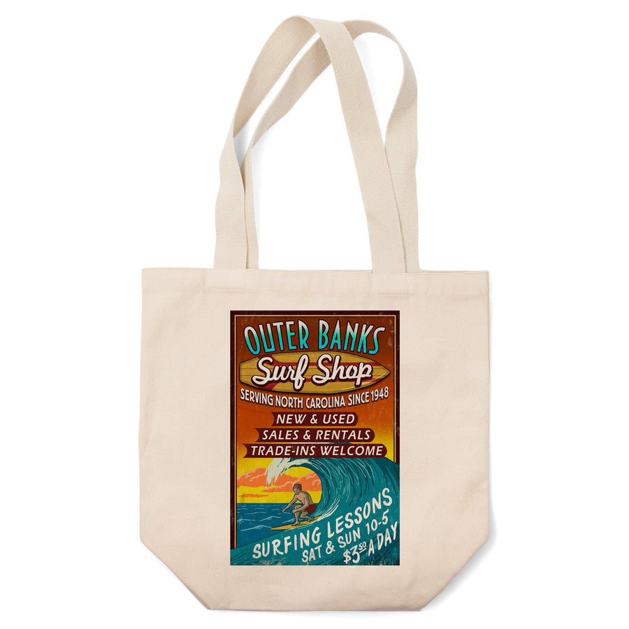 Outer Banks, North Carolina, Surf Shop Vintage Sign, Tote Bag Totes Lantern Press 