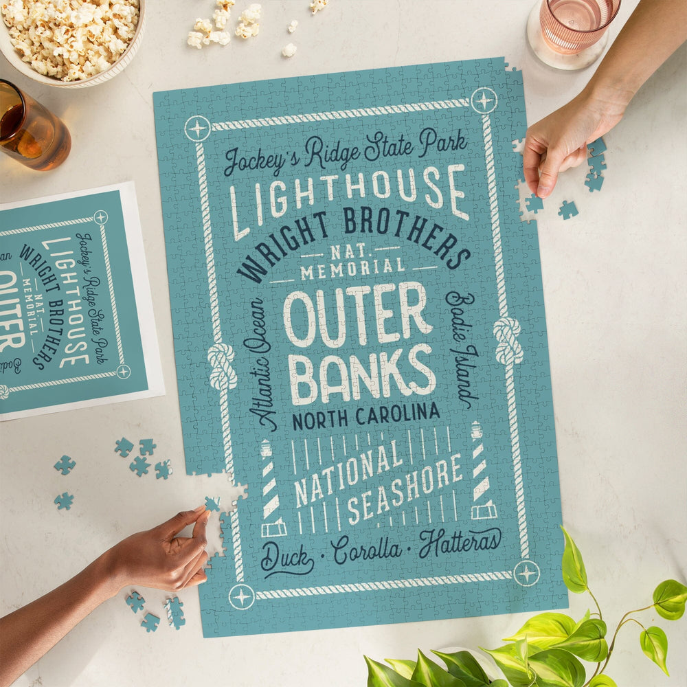 Outer Banks, North Carolina, Symmetrical Typography, Local Love Puzzle Lantern Press 