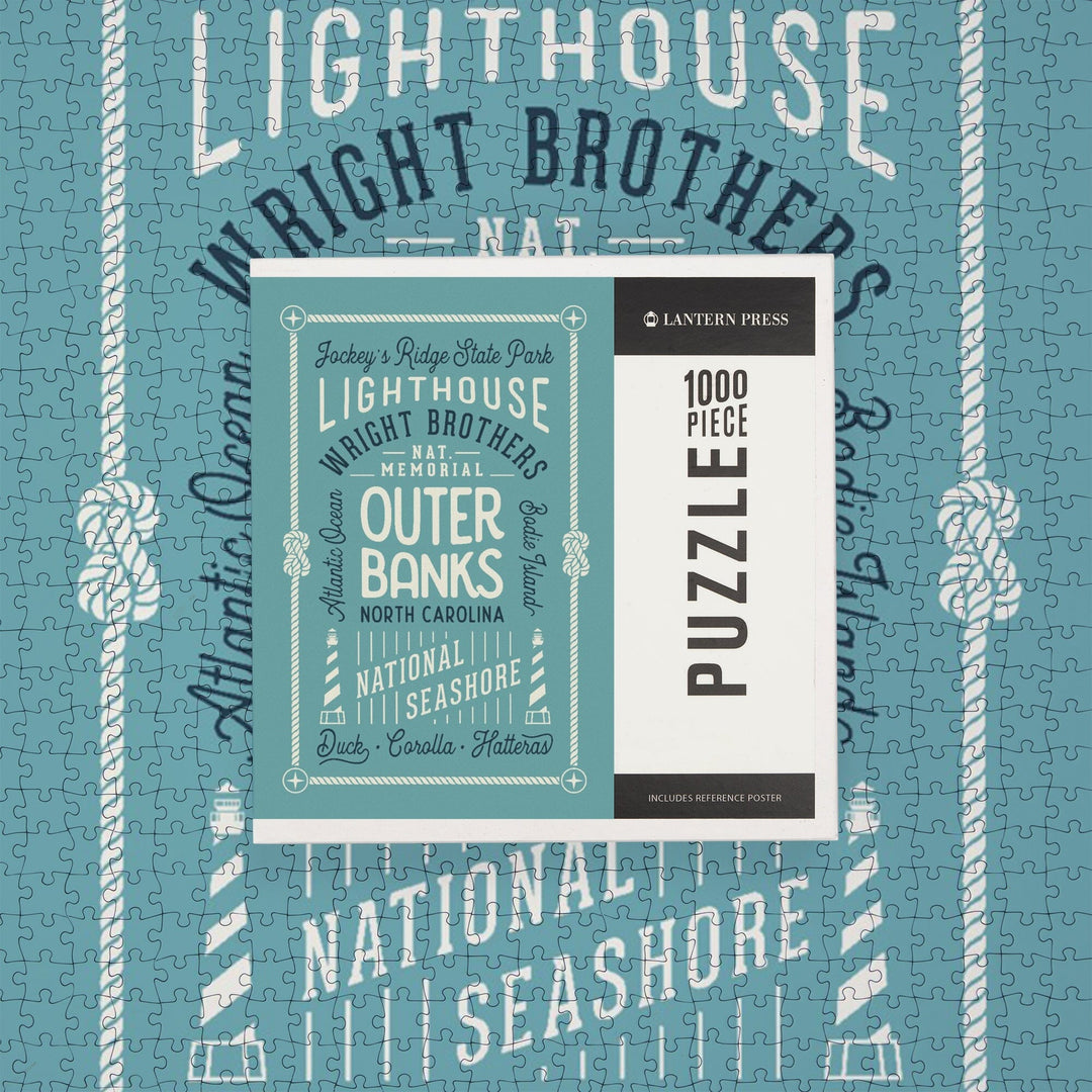 Outer Banks, North Carolina, Symmetrical Typography, Local Love Puzzle Lantern Press 
