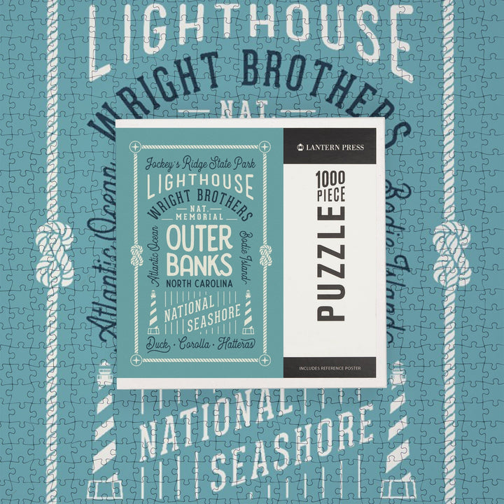 Outer Banks, North Carolina, Symmetrical Typography, Local Love Puzzle Lantern Press 