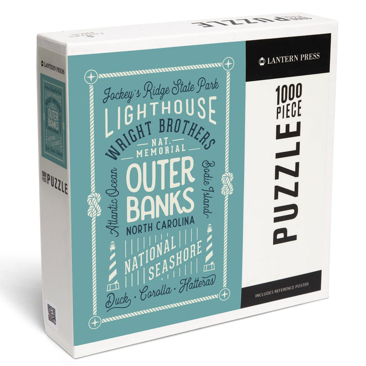 Outer Banks, North Carolina, Symmetrical Typography, Local Love Puzzle Lantern Press 