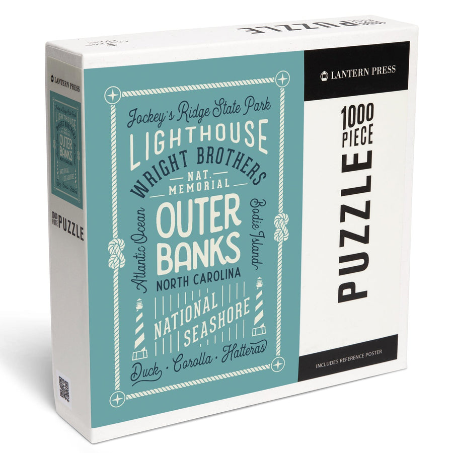Outer Banks, North Carolina, Symmetrical Typography, Local Love Puzzle Lantern Press 