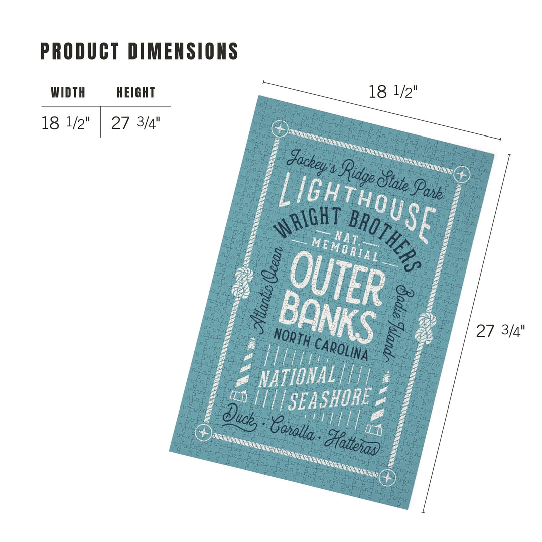 Outer Banks, North Carolina, Symmetrical Typography, Local Love Puzzle Lantern Press 