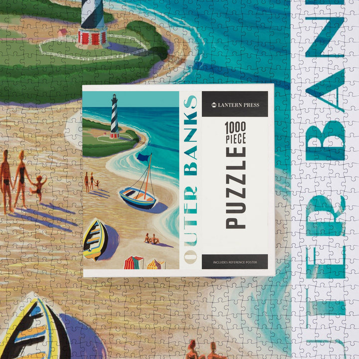 Outer Banks, North Carolina, Vintage Beach Scene, Jigsaw Puzzle Puzzle Lantern Press 