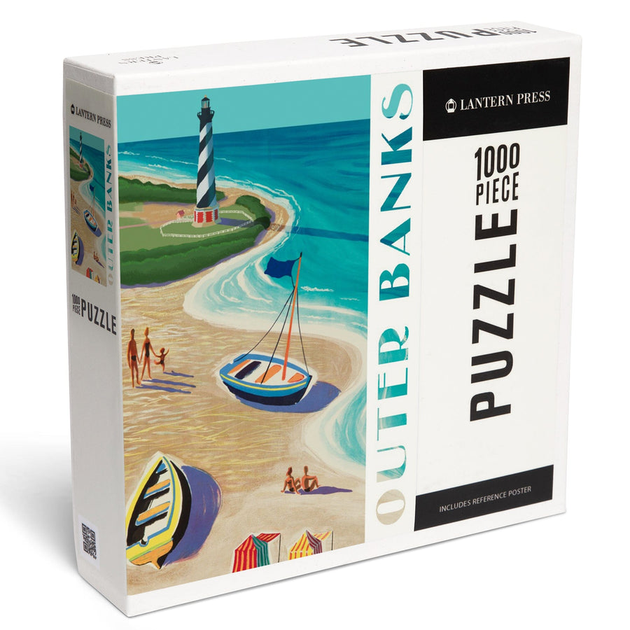 Outer Banks, North Carolina, Vintage Beach Scene, Jigsaw Puzzle Puzzle Lantern Press 