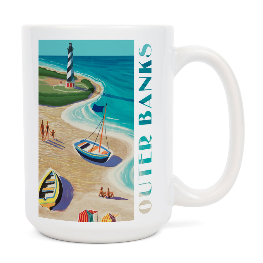 Outer Banks, North Carolina, Vintage Beach Scene, Lantern Press Artwork, Ceramic Mug Mugs Lantern Press 