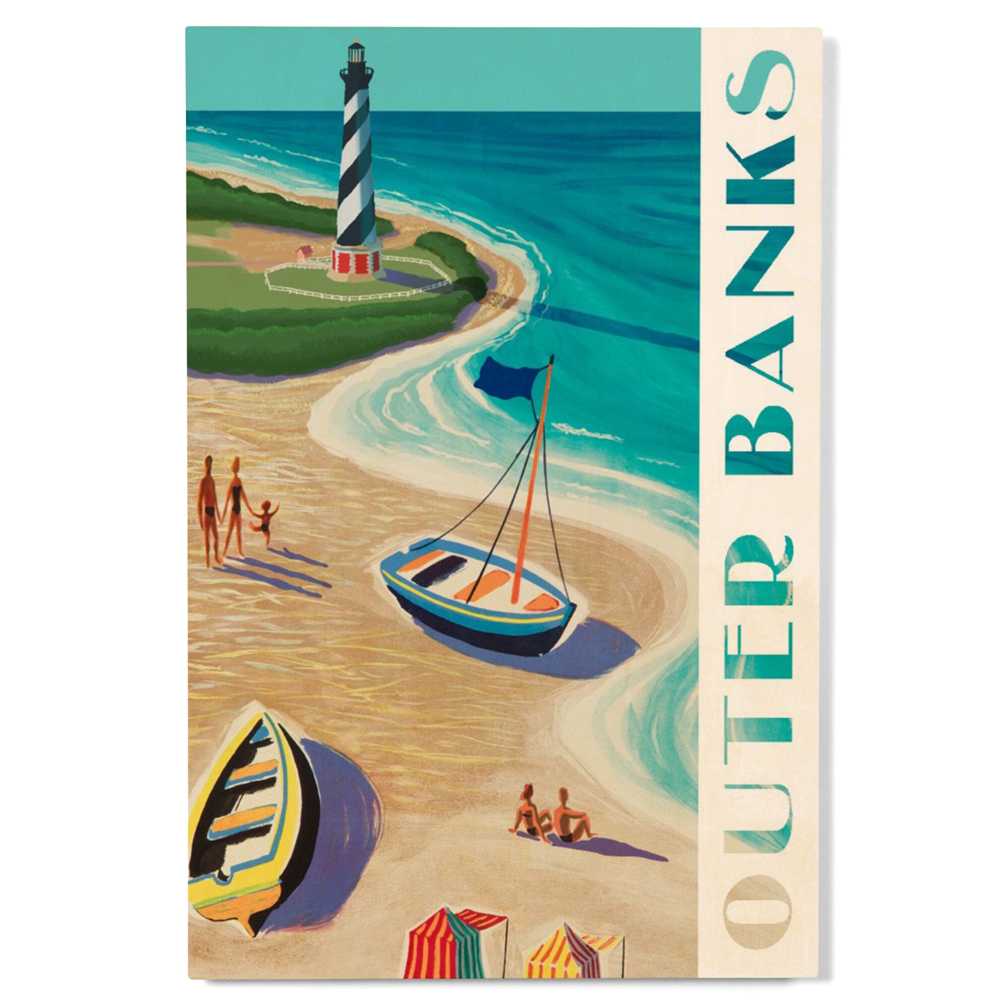 Outer Banks, North Carolina, Vintage Beach Scene, Lantern Press Artwork  wood signs and postcards