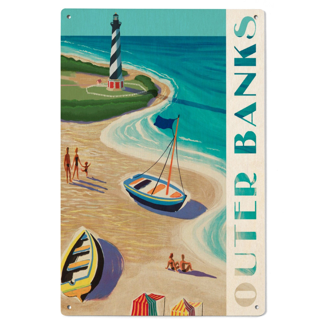 Outer Banks, North Carolina, Vintage Beach Scene, Lantern Press Artwork, Wood Signs and Postcards Wood Lantern Press 