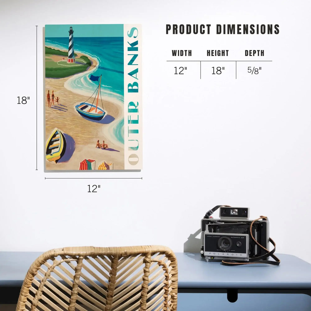 Outer Banks, North Carolina, Vintage Beach Scene, Lantern Press Artwork, Wood Signs and Postcards Wood Lantern Press 