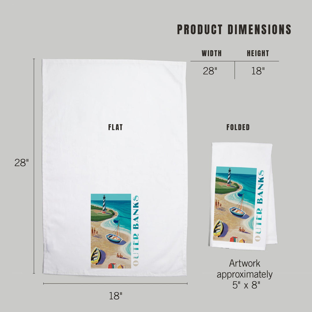 Outer Banks, North Carolina, Vintage Beach Scene, Organic Cotton Kitchen Tea Towels Kitchen Lantern Press 