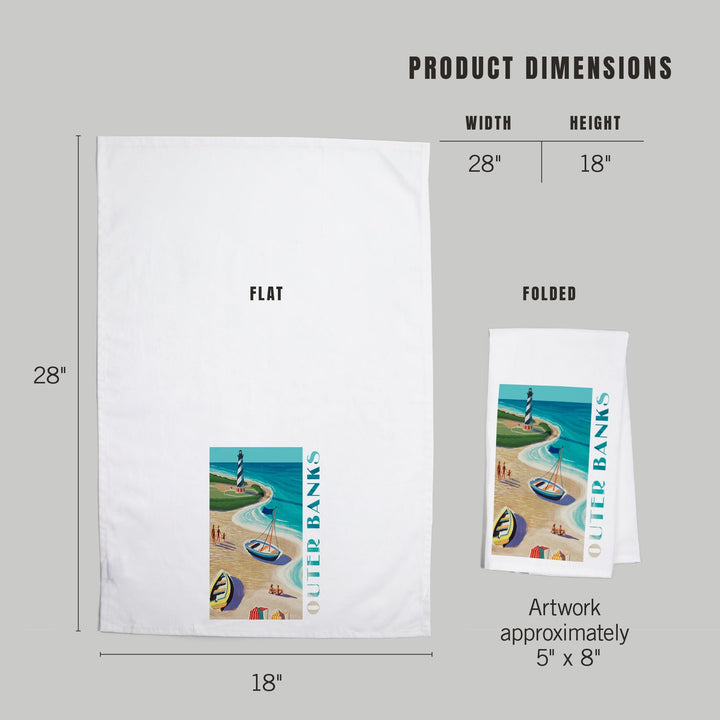 Outer Banks, North Carolina, Vintage Beach Scene, Organic Cotton Kitchen Tea Towels Kitchen Lantern Press 