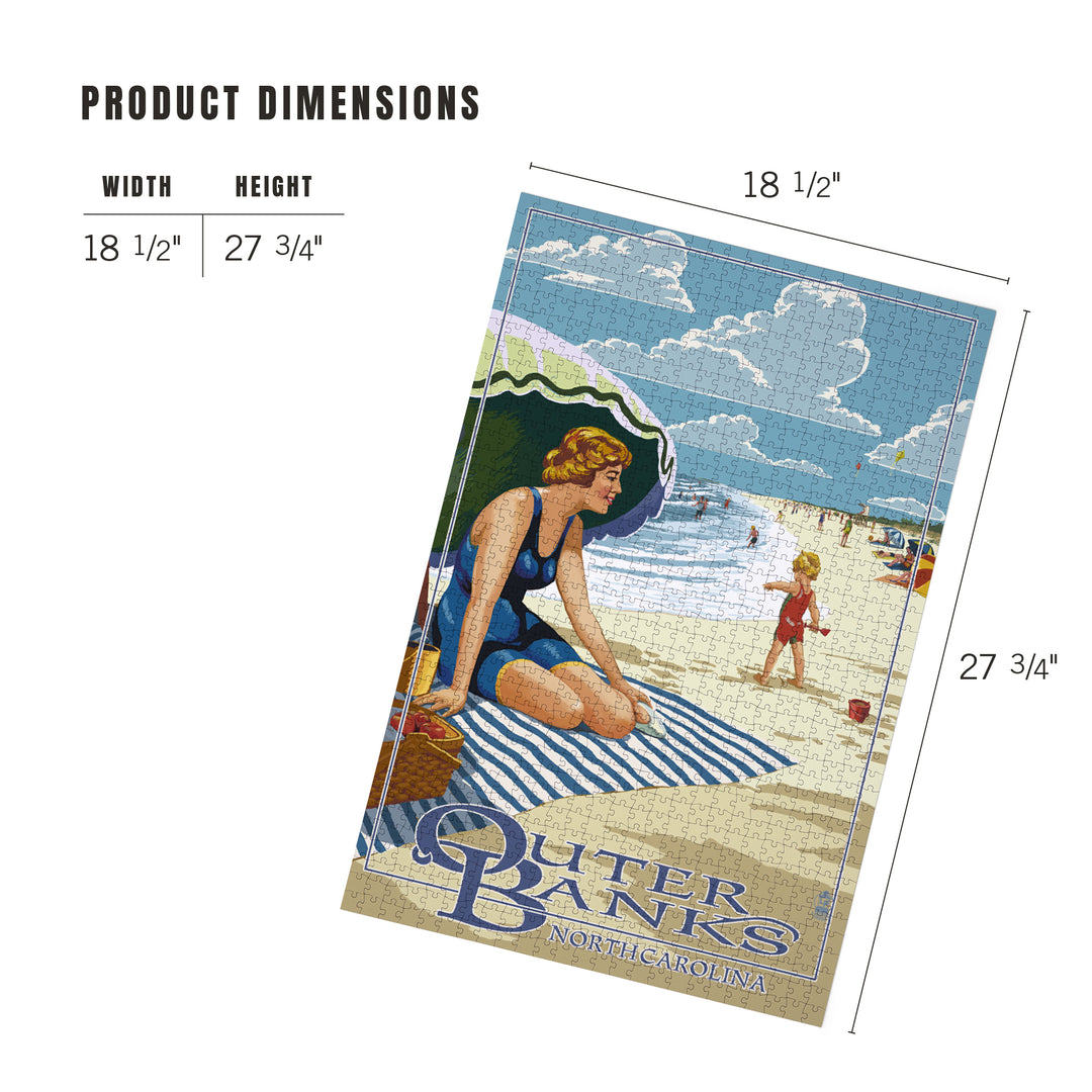 Outer Banks, North Carolina, Woman on Beach, Jigsaw Puzzle Puzzle Lantern Press 