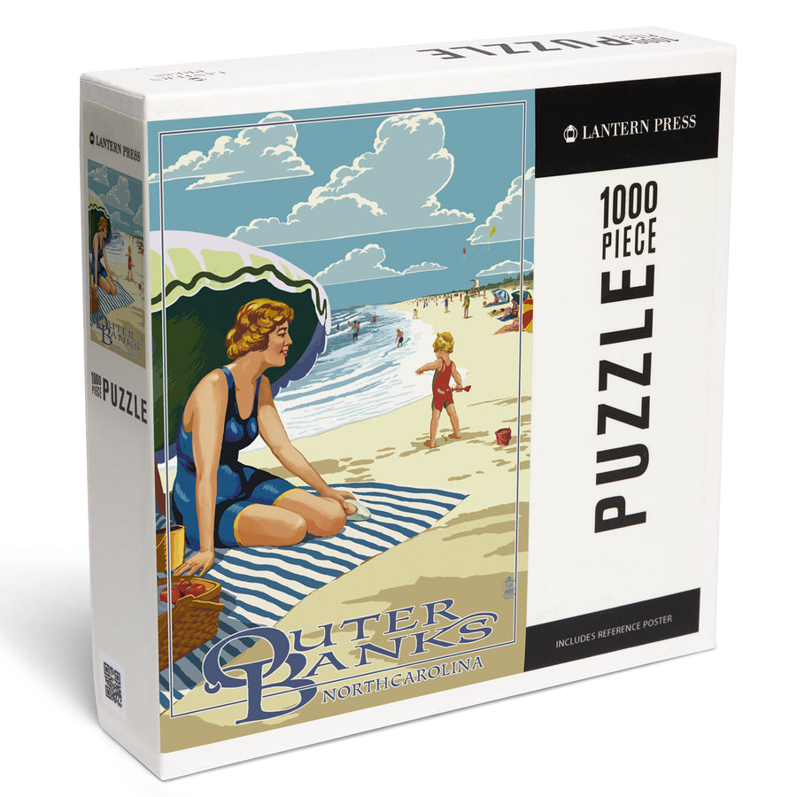 Outer Banks, North Carolina, Woman on Beach, Jigsaw Puzzle Puzzle Lantern Press 