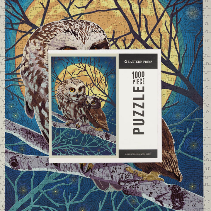 Owl and Owlet, Letterpress, Jigsaw Puzzle Puzzle Lantern Press 