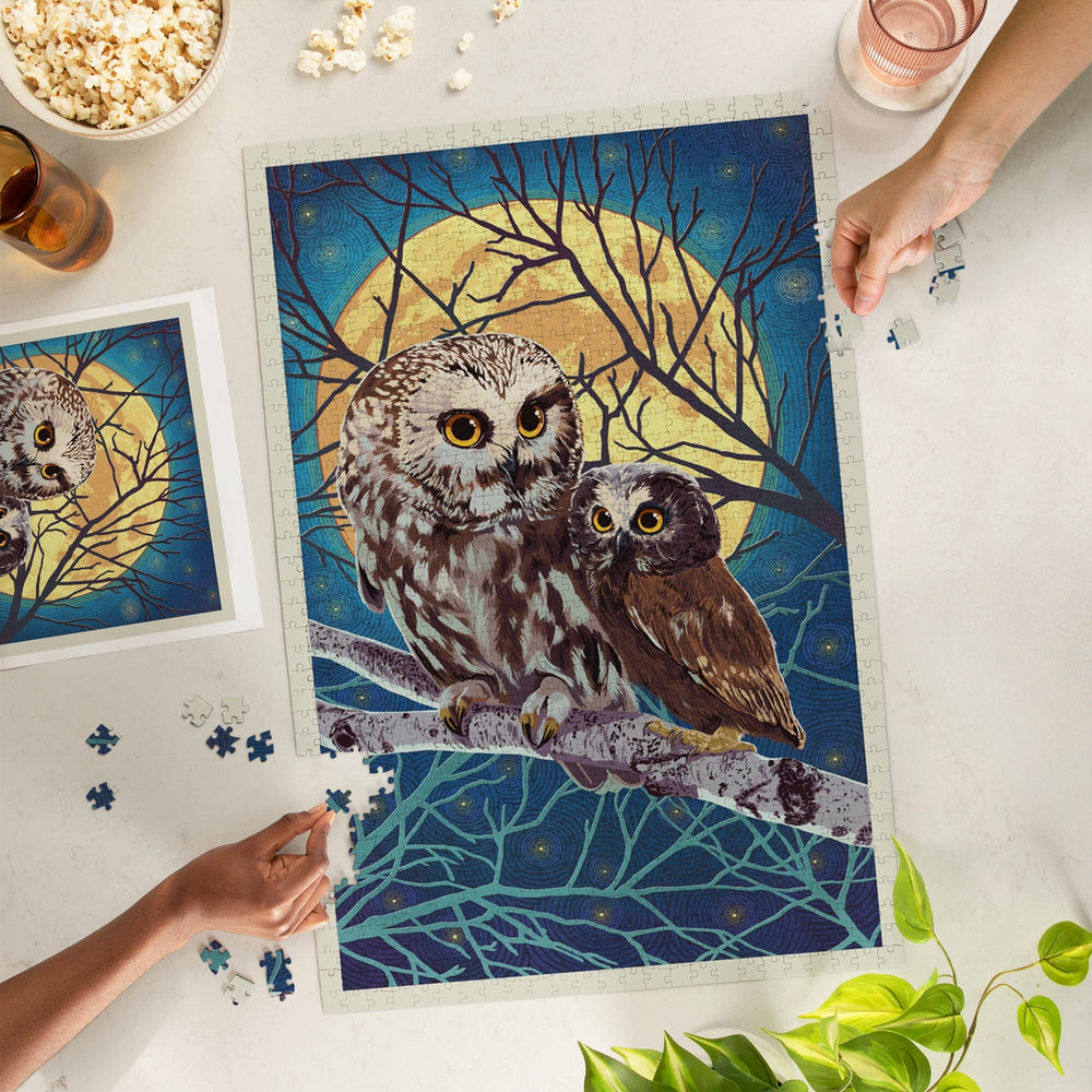 Owl and Owlet, Letterpress, Jigsaw Puzzle Puzzle Lantern Press 