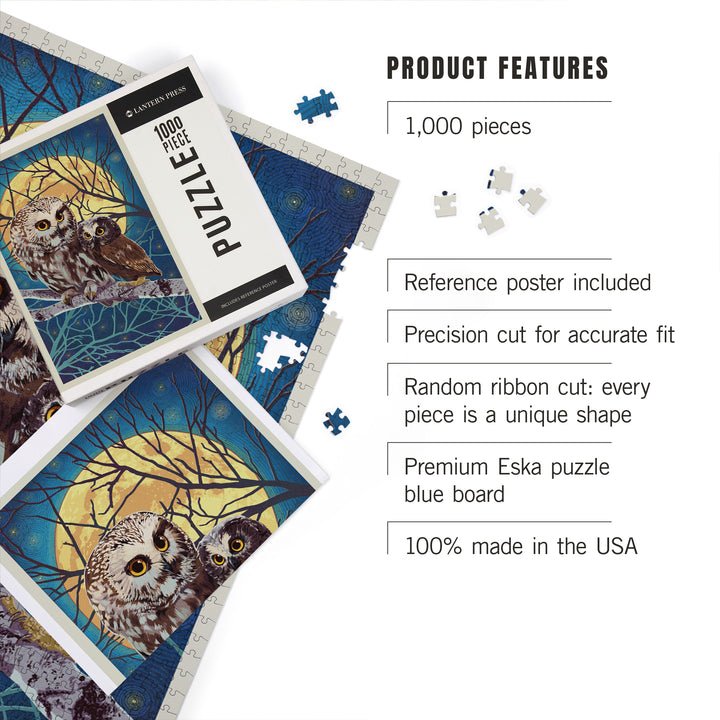Owl and Owlet, Letterpress, Jigsaw Puzzle Puzzle Lantern Press 