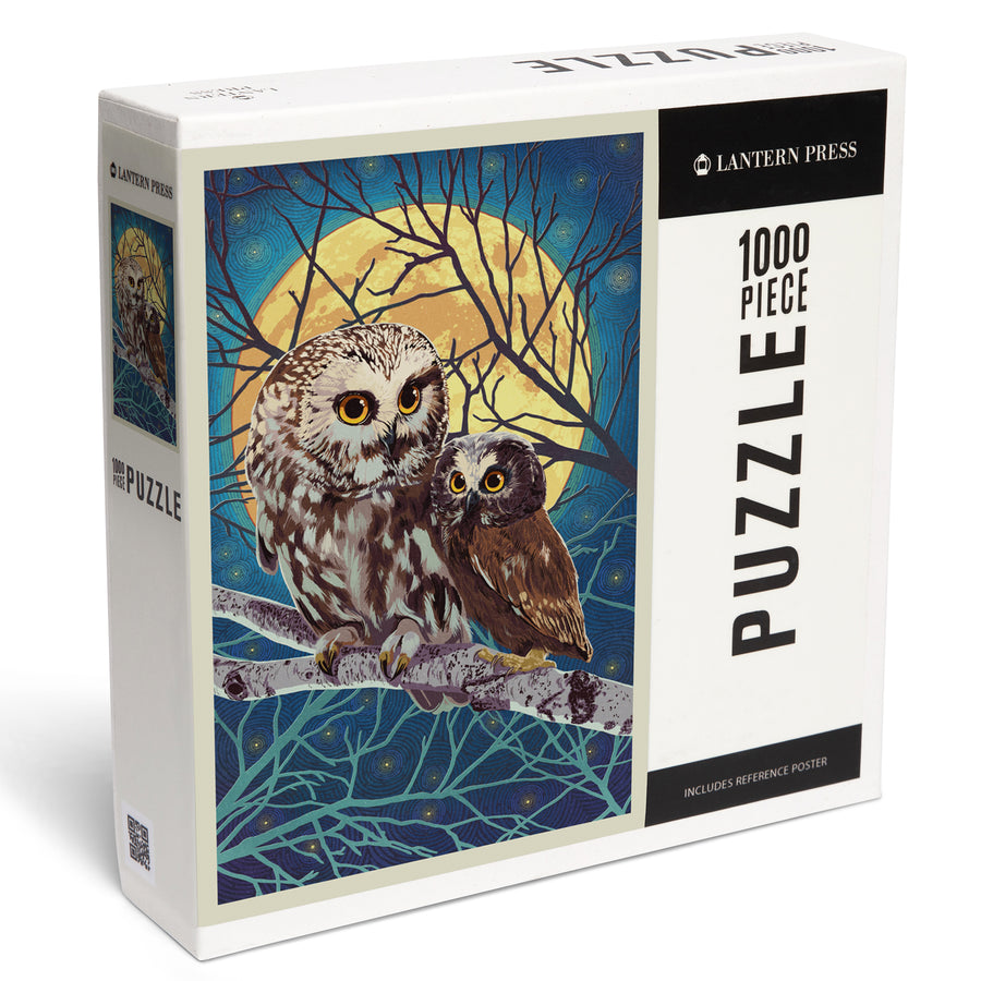 Owl and Owlet, Letterpress, Jigsaw Puzzle Puzzle Lantern Press 