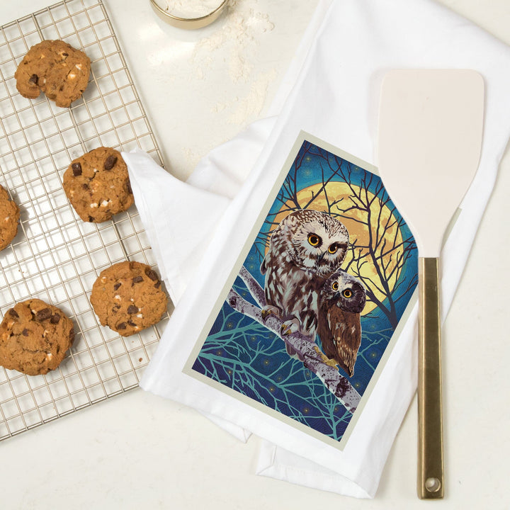 Owl and Owlet, Letterpress, Organic Cotton Kitchen Tea Towels Kitchen Lantern Press 