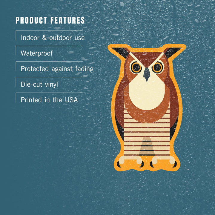 Owl, Light Brown, Geometric, Contour, Vinyl Sticker Sticker Lantern Press 