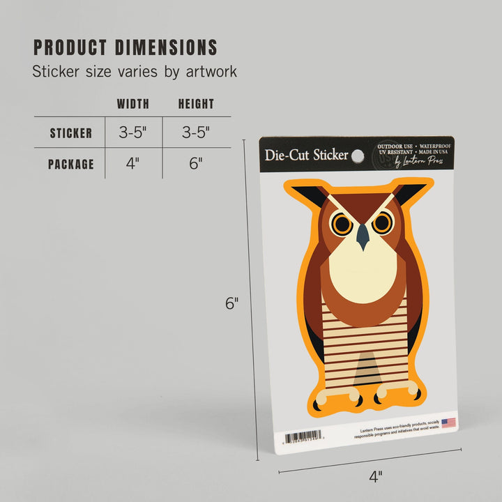 Owl, Light Brown, Geometric, Contour, Vinyl Sticker Sticker Lantern Press 