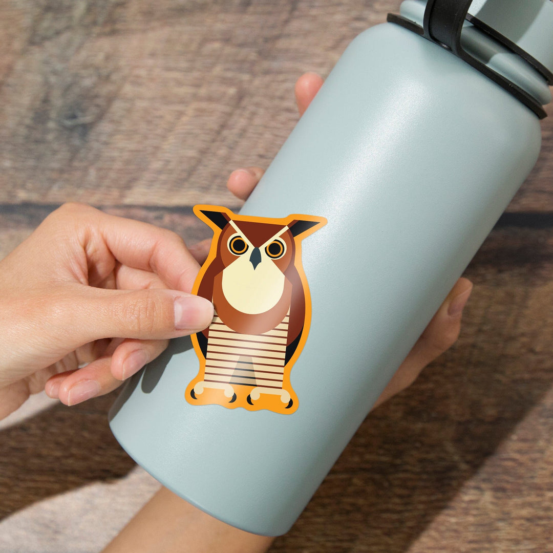 Owl, Light Brown, Geometric, Contour, Vinyl Sticker Sticker Lantern Press 