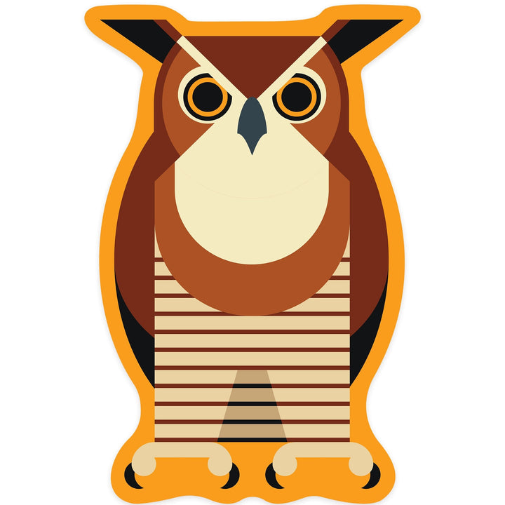 Owl, Light Brown, Geometric, Contour, Vinyl Sticker Sticker Lantern Press 