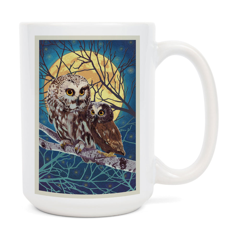 Owl & Owlet, Letterpress, Lantern Press Poster, Ceramic Mug Mugs Lantern Press 