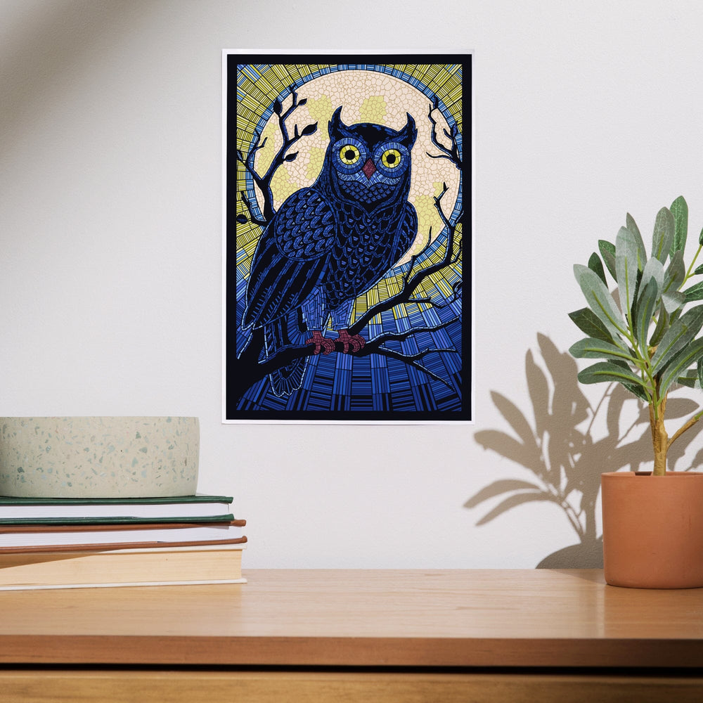 Owl, Paper Mosaic, Art & Giclee Prints Art Lantern Press 