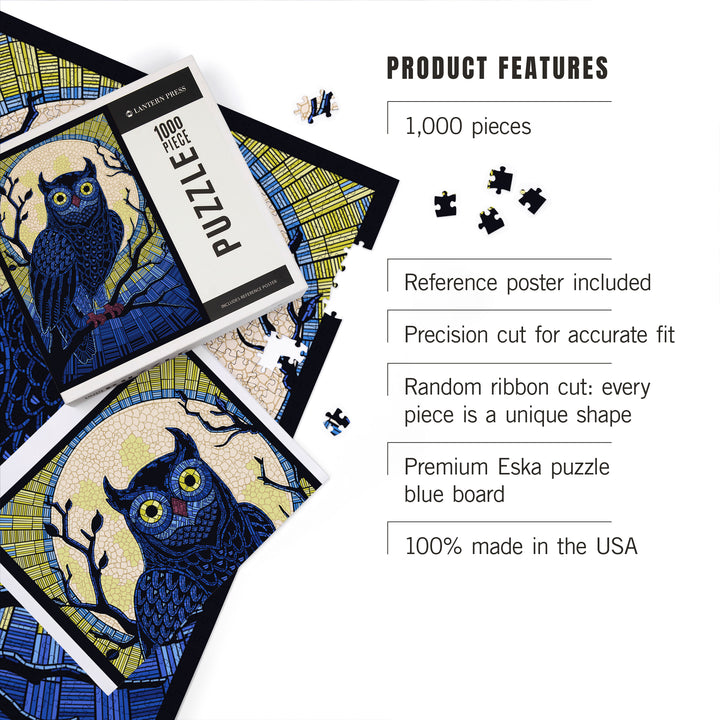 Owl, Paper Mosaic, Jigsaw Puzzle Puzzle Lantern Press 