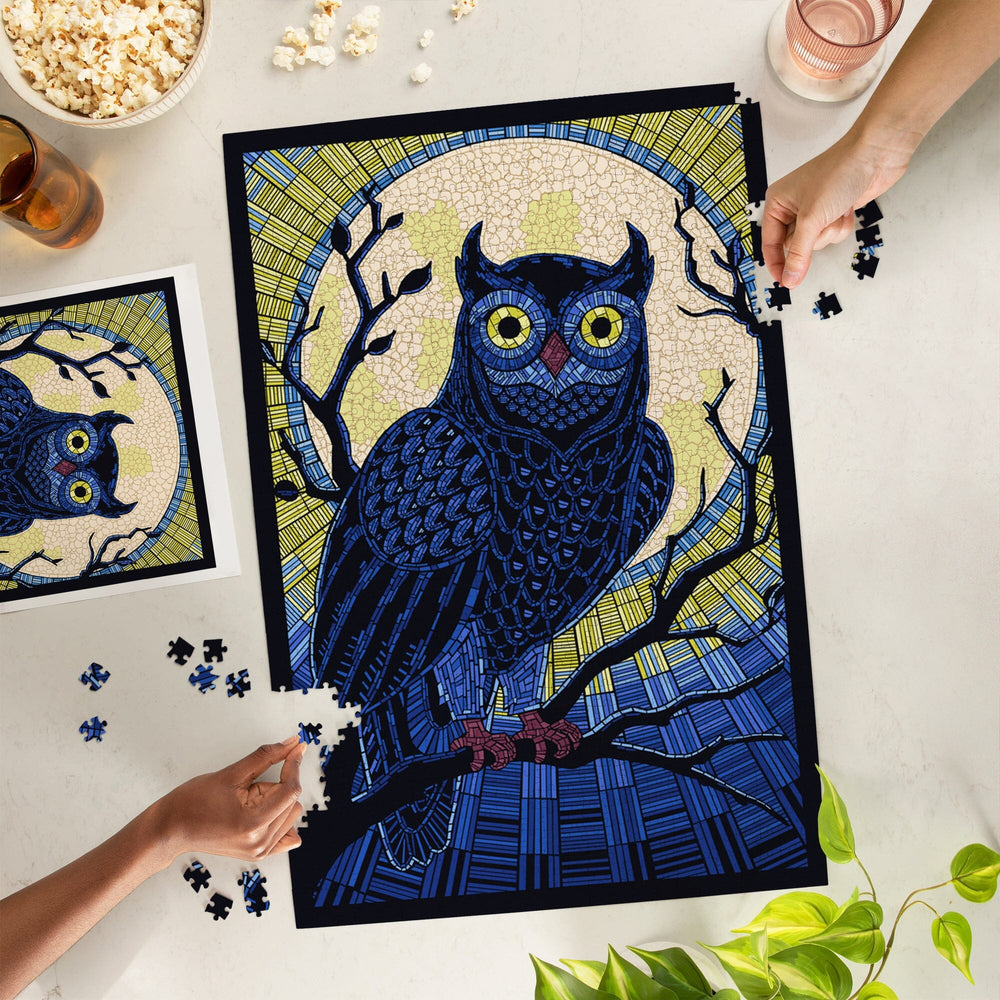 Owl, Paper Mosaic, Jigsaw Puzzle Puzzle Lantern Press 