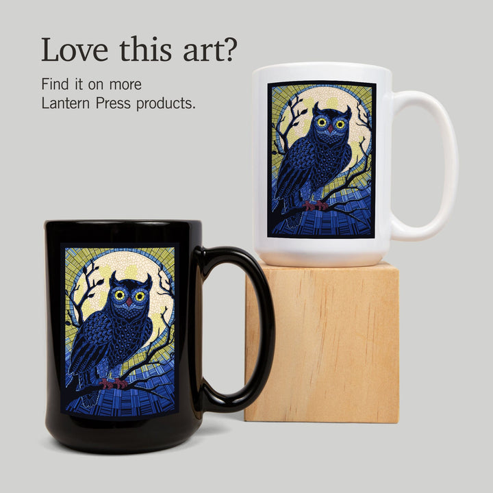 Owl, Paper Mosaic, Lantern Press Artwork, Ceramic Mug Mugs Lantern Press 