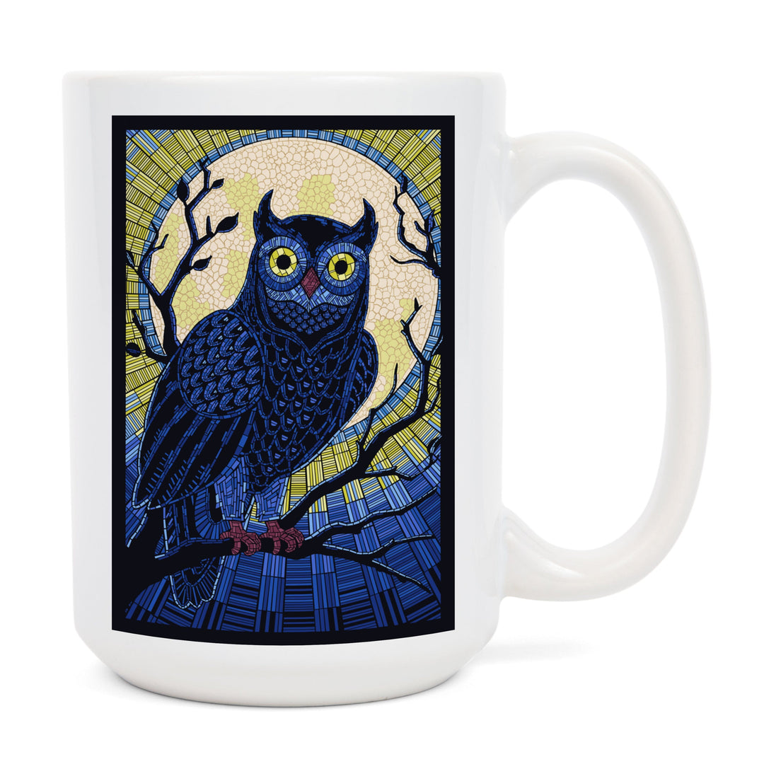 Owl, Paper Mosaic, Lantern Press Artwork, Ceramic Mug Mugs Lantern Press 