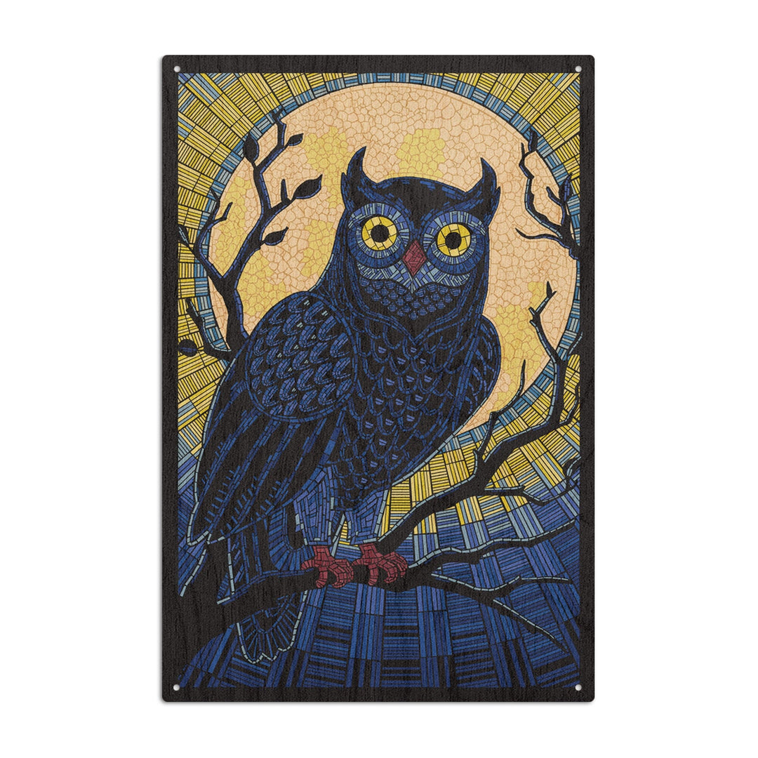 Owl, Paper Mosaic, Lantern Press Artwork, Wood Signs and Postcards Wood Lantern Press 10 x 15 Wood Sign 