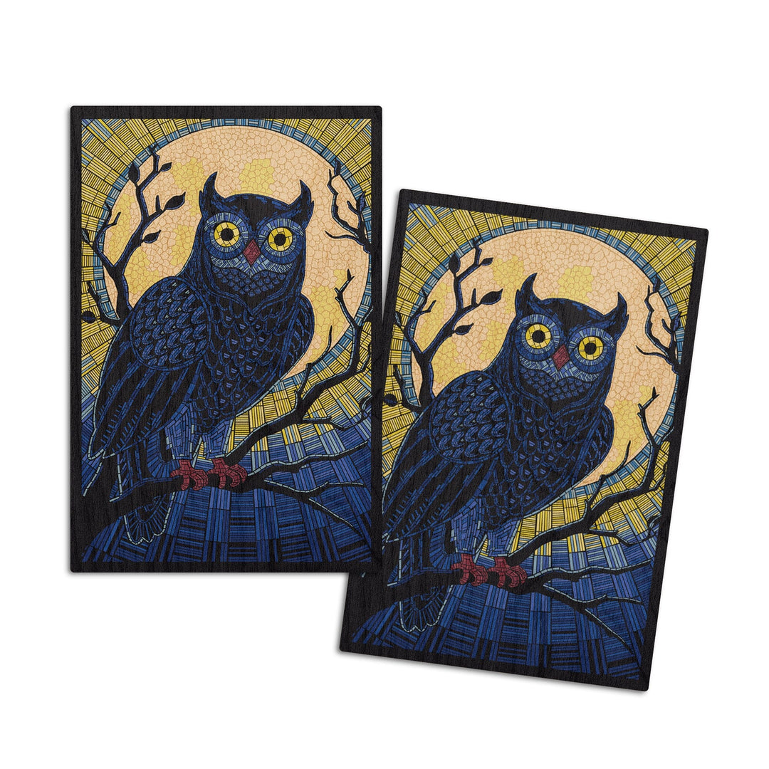 Owl, Paper Mosaic, Lantern Press Artwork, Wood Signs and Postcards Wood Lantern Press 4x6 Wood Postcard Set 