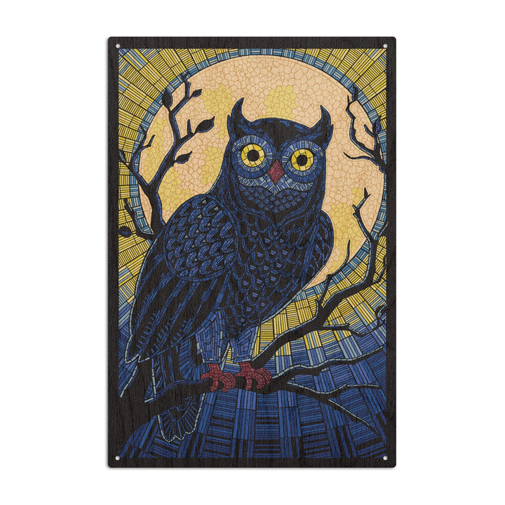 Owl, Paper Mosaic, Lantern Press Artwork, Wood Signs and Postcards Wood Lantern Press 6x9 Wood Sign 
