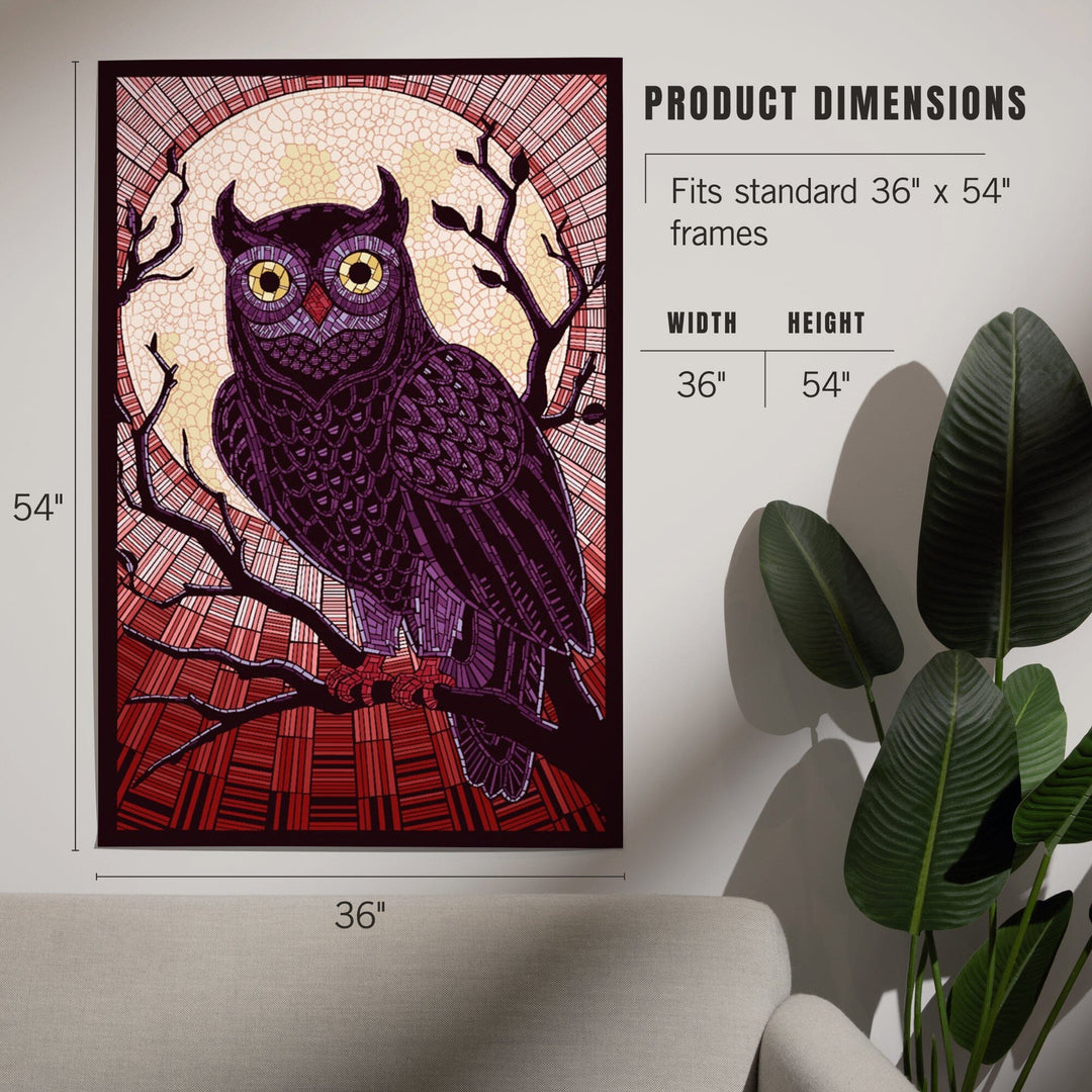 Owl, Paper Mosaic (Red), Art & Giclee Prints Art Lantern Press 