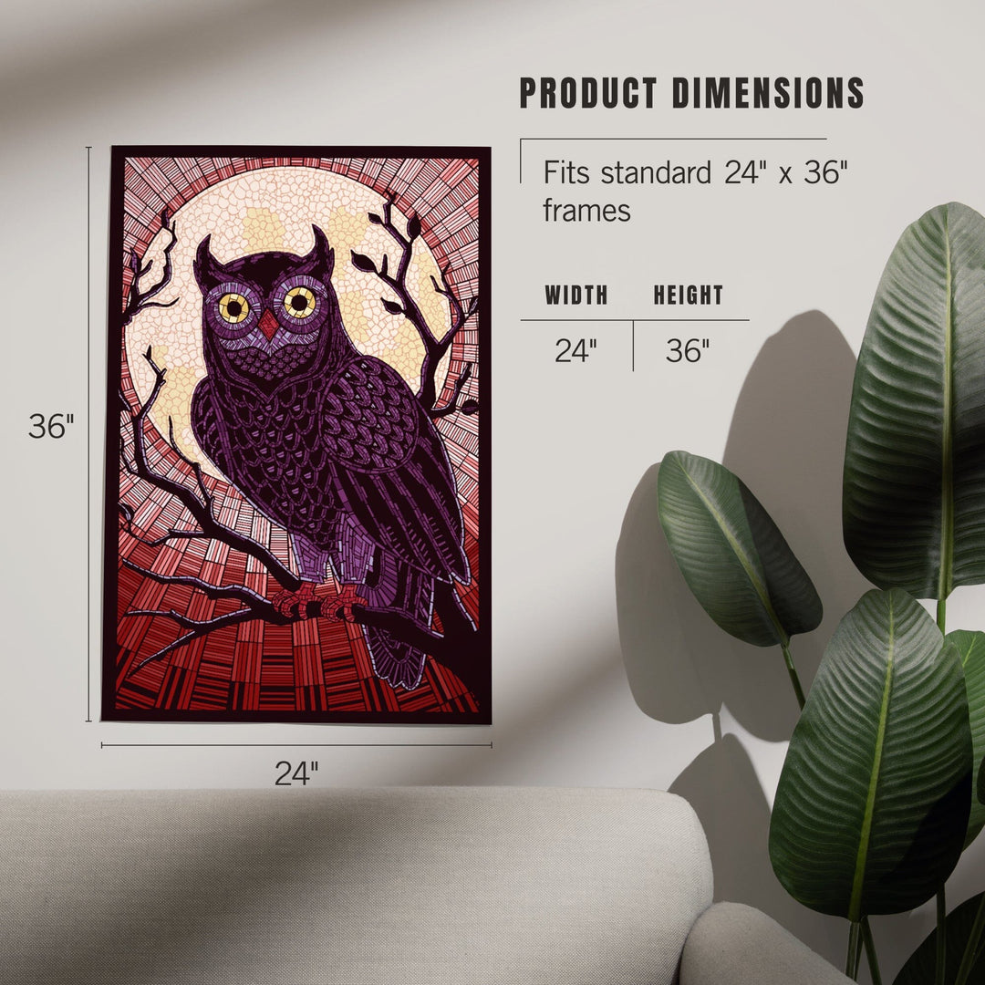 Owl, Paper Mosaic (Red), Art & Giclee Prints Art Lantern Press 