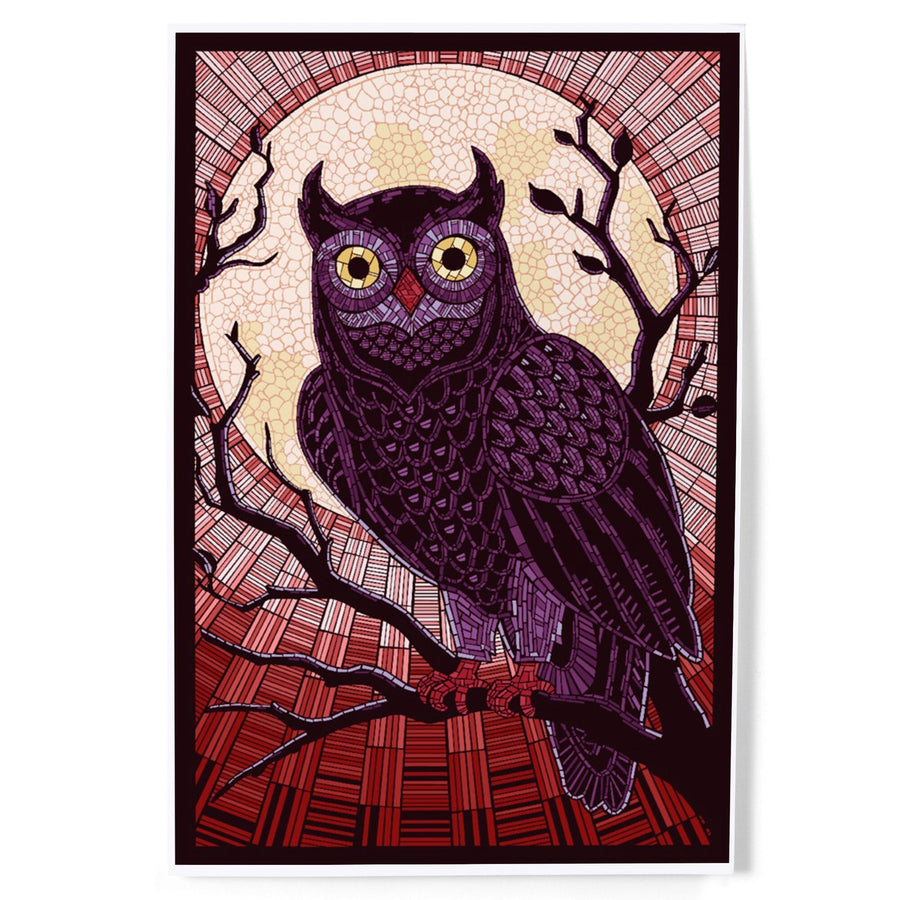 Owl, Paper Mosaic (Red), Art & Giclee Prints Art Lantern Press 