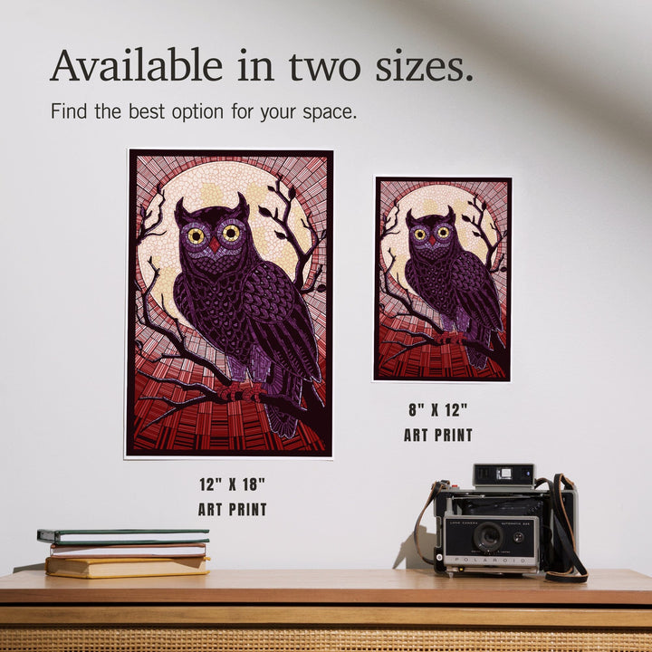 Owl, Paper Mosaic (Red), Art & Giclee Prints Art Lantern Press 